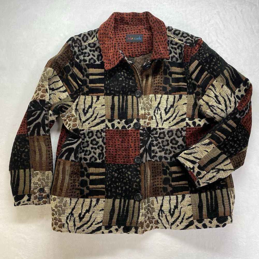 Ala Carte patterned jacket blazer patchwork animal leopard upholstery Sz Large